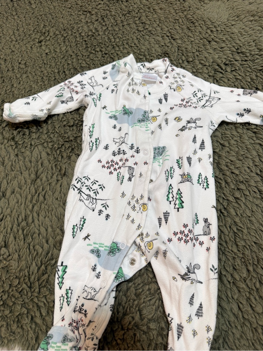 Hanna Andersson White Forest Animal Print One-Piece Footie